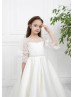 Ivory Lace Satin Handmade Pearl Belt Flower Girl Dress